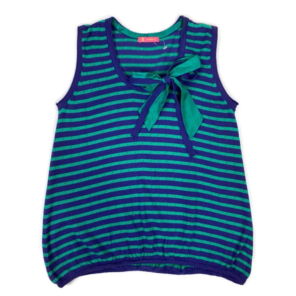 MANOUSH Blue Knit Striped Bow Vest Tank Scoop Neck Y2K Sleeveless Top